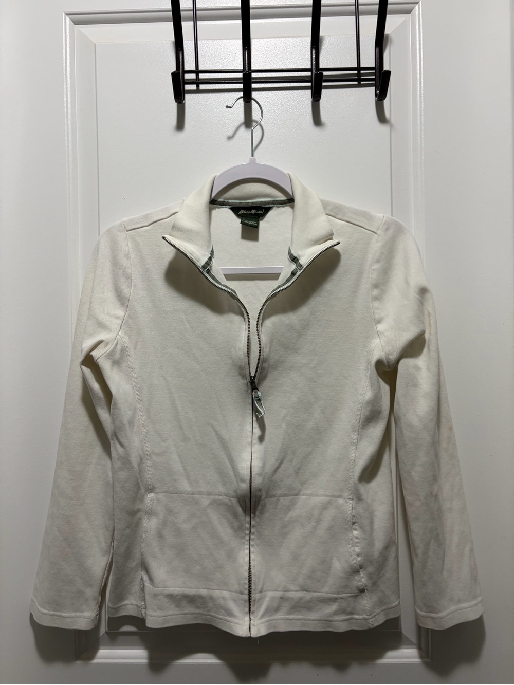 White Full-Zip Utility Jacket with Stand Collar